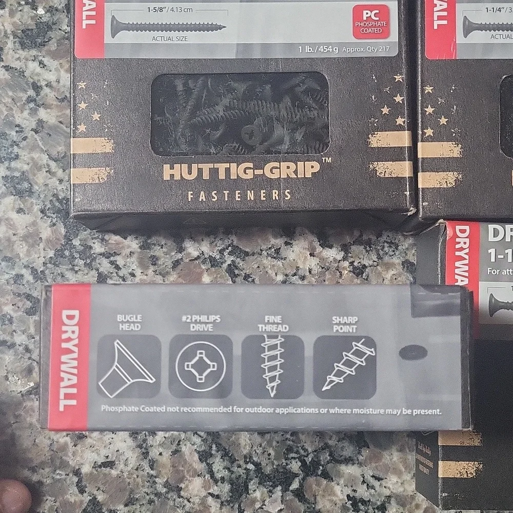 Huttig-Grip drywall screws nails lot of 4 size 1-5/8 x 6 & 1-1/4 x 6 fine thread